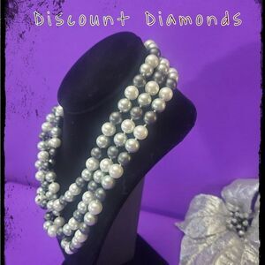 South Sea Shell Grey, Darker Grey & Ivory Necklace 8mm17/18/19 in Triple Strand 